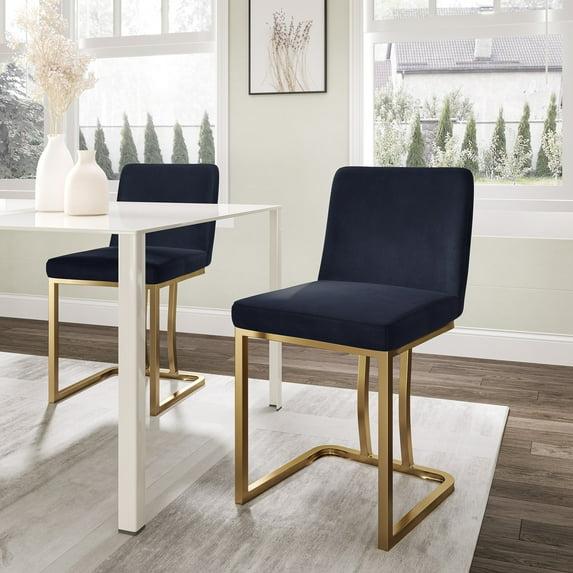 BELLEZE 19 Inch Upholstered Dining Chairs Set of 2, Velvet Kitchen Chairs Armless Dining Chairs with Gold Metal Frame, Modern Dining Chairs for Home and Restaurant - Hutton (Black)
