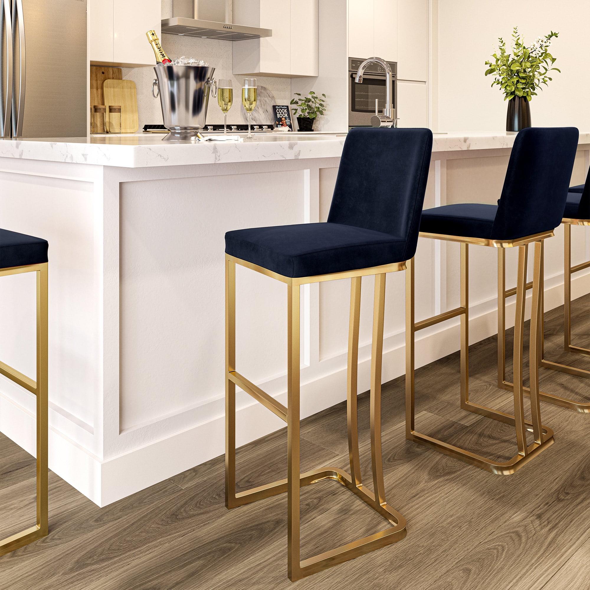 BELLEZE 30 Inch Barstools Counter Stools Set of 2, Upholstered Bar Stools with Gold Metal Frame, Modern Bar Height Stools Island Chairs for Home and Restaurant - Hutton (Black)