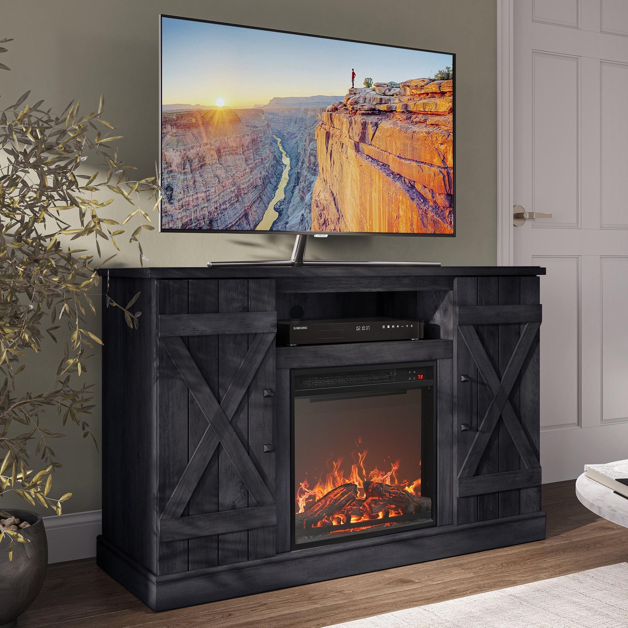 Rustic Gray 47" Barn Door TV Stand with Electric Fireplace