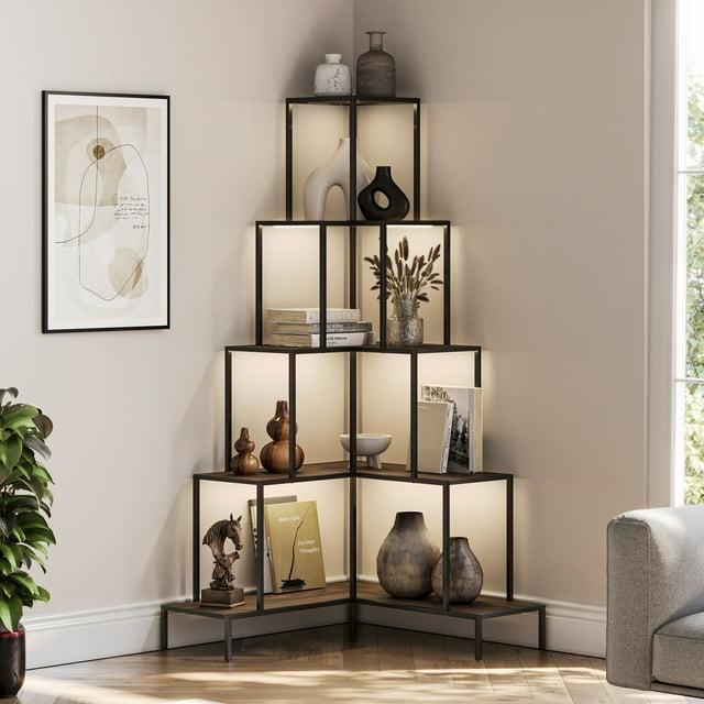BELLEZE 5-Tier Corner Bookshelf with RGB Light
