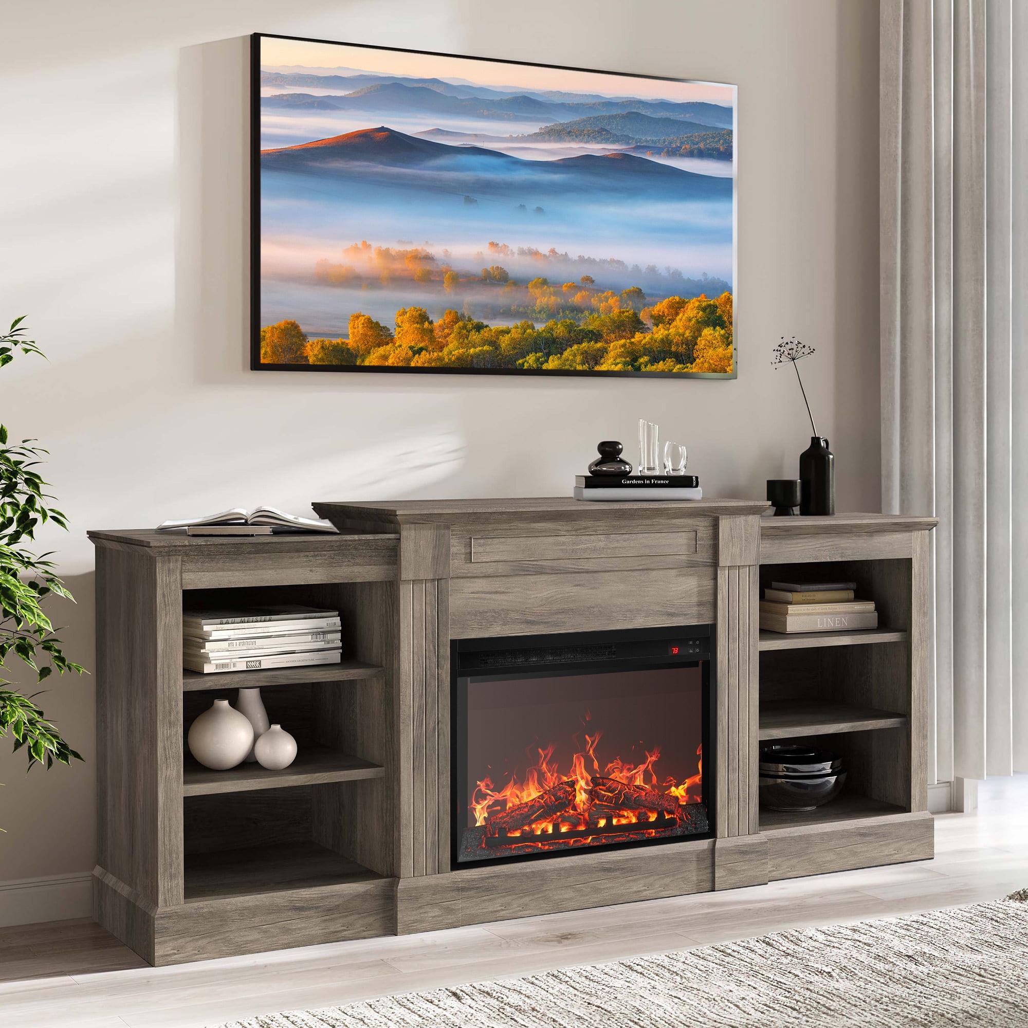 Stonewall Gray 66" Electric Fireplace TV Stand with Shelves