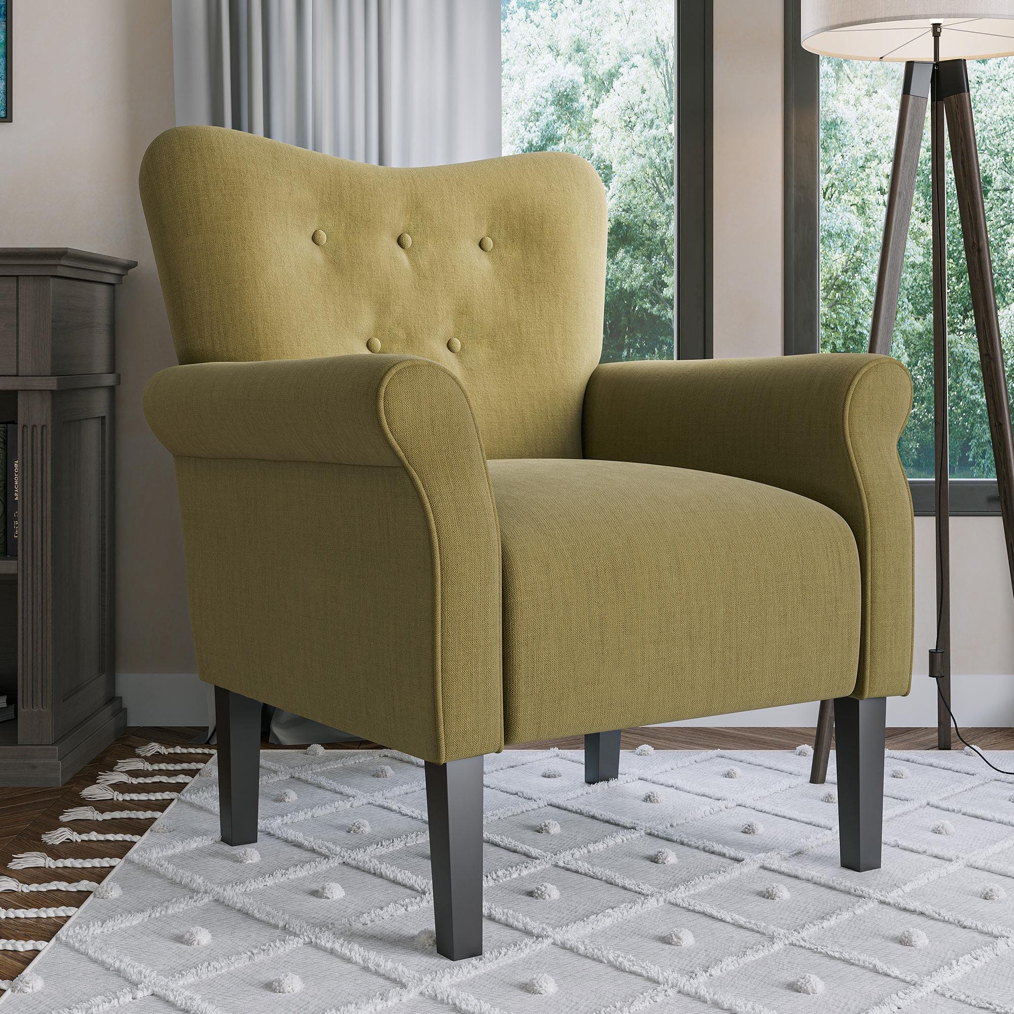 Avocado Green High-Back Wood Accent Chair