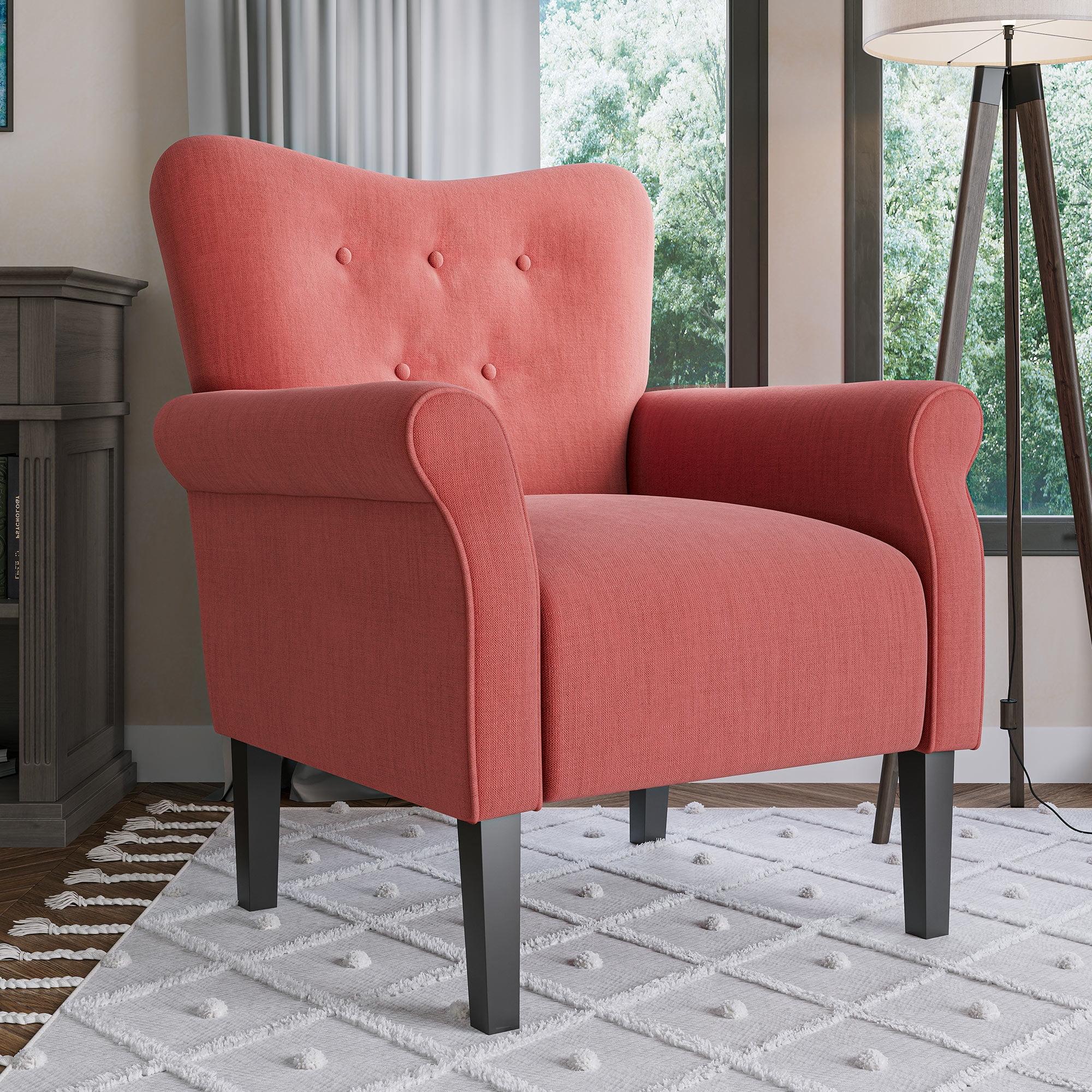 Allston High-Back Wingback Brick Linen Accent Chair with Wooden Legs