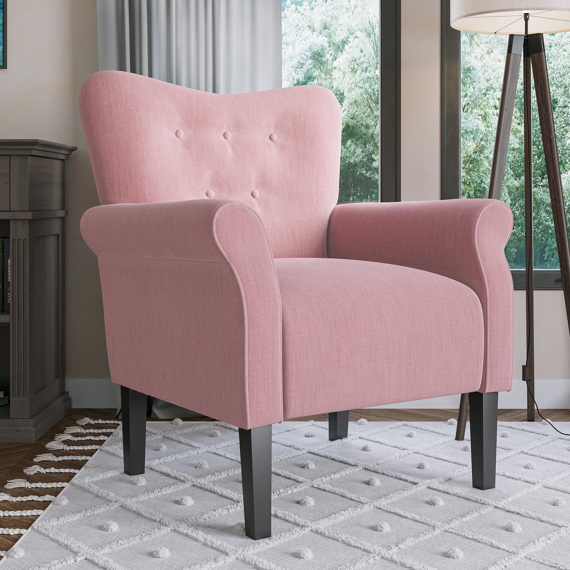 Allston High Backrest Pink Floral Accent Chair with Wooden Legs