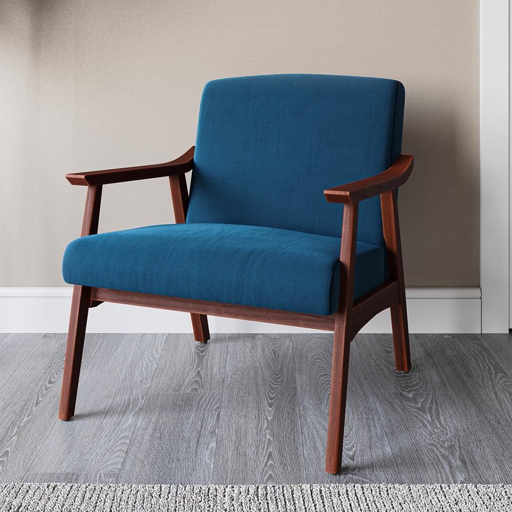 Navy Blue Linen Upholstered Mid-Century Modern Accent Chair