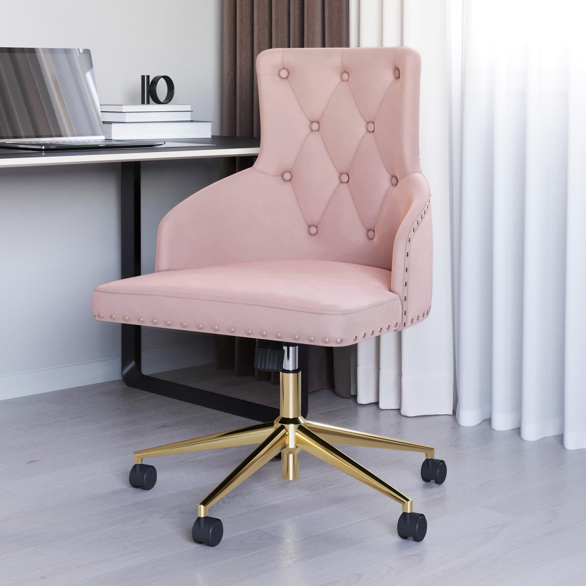 Pink and Gold Velvet Swivel Desk Chair with Adjustable Height