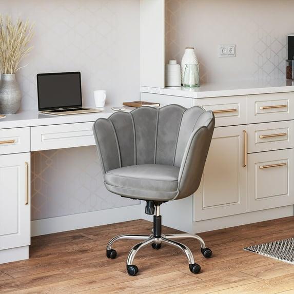 BELLEZE Kaylee Office Chair Upholstered Velvet Seashell Swivel Desk Chair Task Chair Height Adjustable, Gray