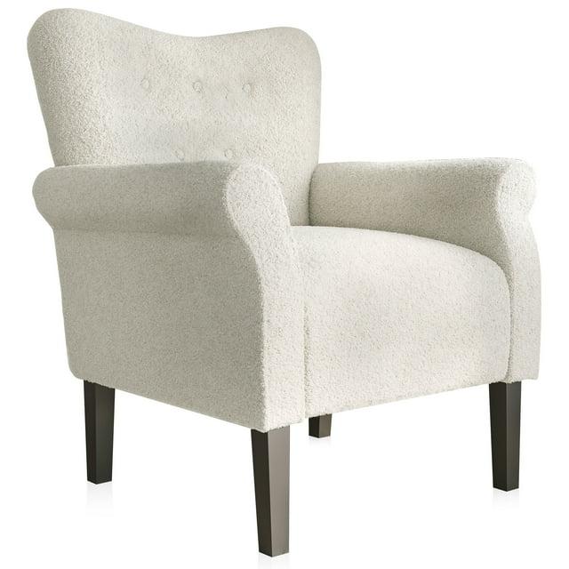BELLEZE Modern Accent Chair Upholstered Teddy Fleece Armchair for Living Room or Bedroom with Wooden Legs, High Back Rest, Padded Armrest, and Comfortable Cushioned Seat - Allston (White)