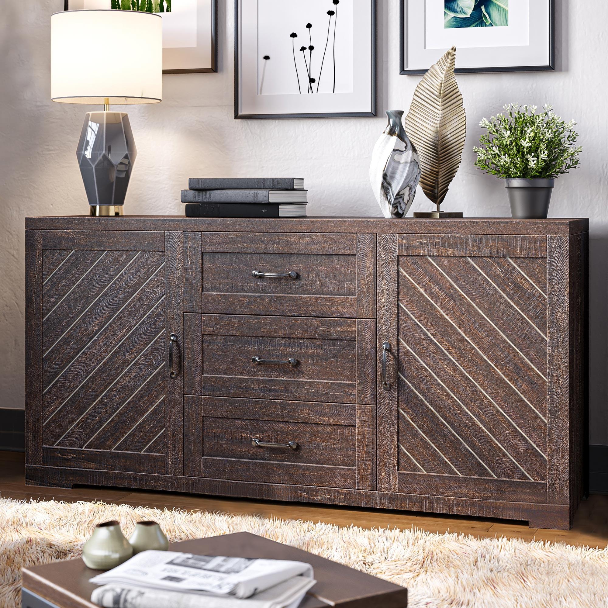 Espresso Modern Farmhouse Sideboard with Adjustable Shelves - 60"