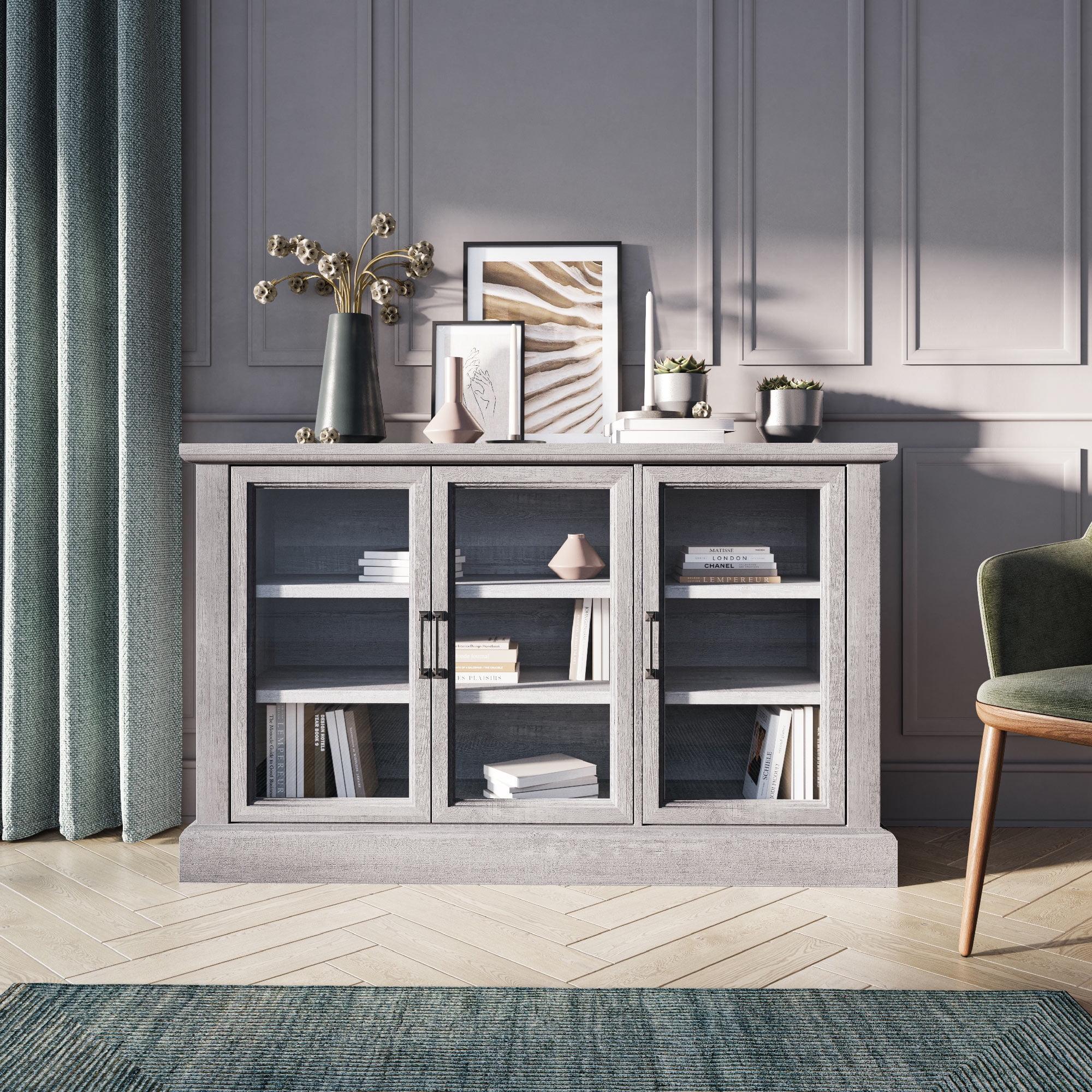 BELLEZE Modern Farmhouse Wood Sideboard Buffet - Liam (Stone Gray)