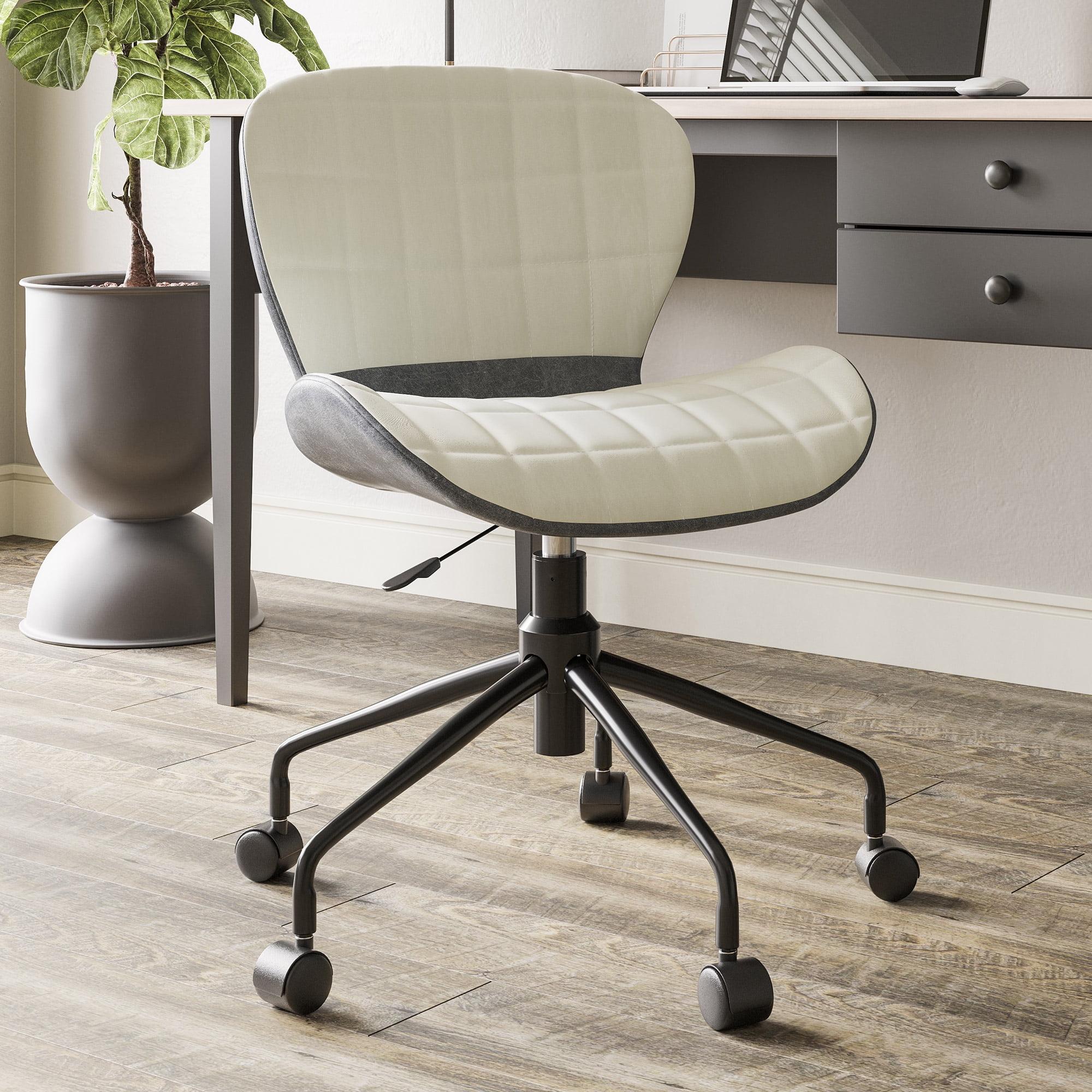 Contemporary Gray Linen & Wood Adjustable Swivel Desk Chair