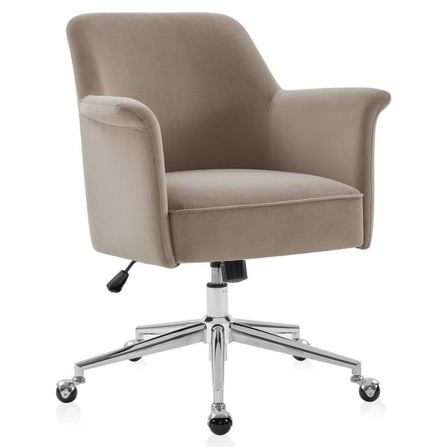 BELLEZE Modern Upholstered Velvet Desk Chair, Rolling Swivel Office Or Vanity Seating, Stylish Comfy Armchair With Easily Adjustable Height - Peyton (Beige)