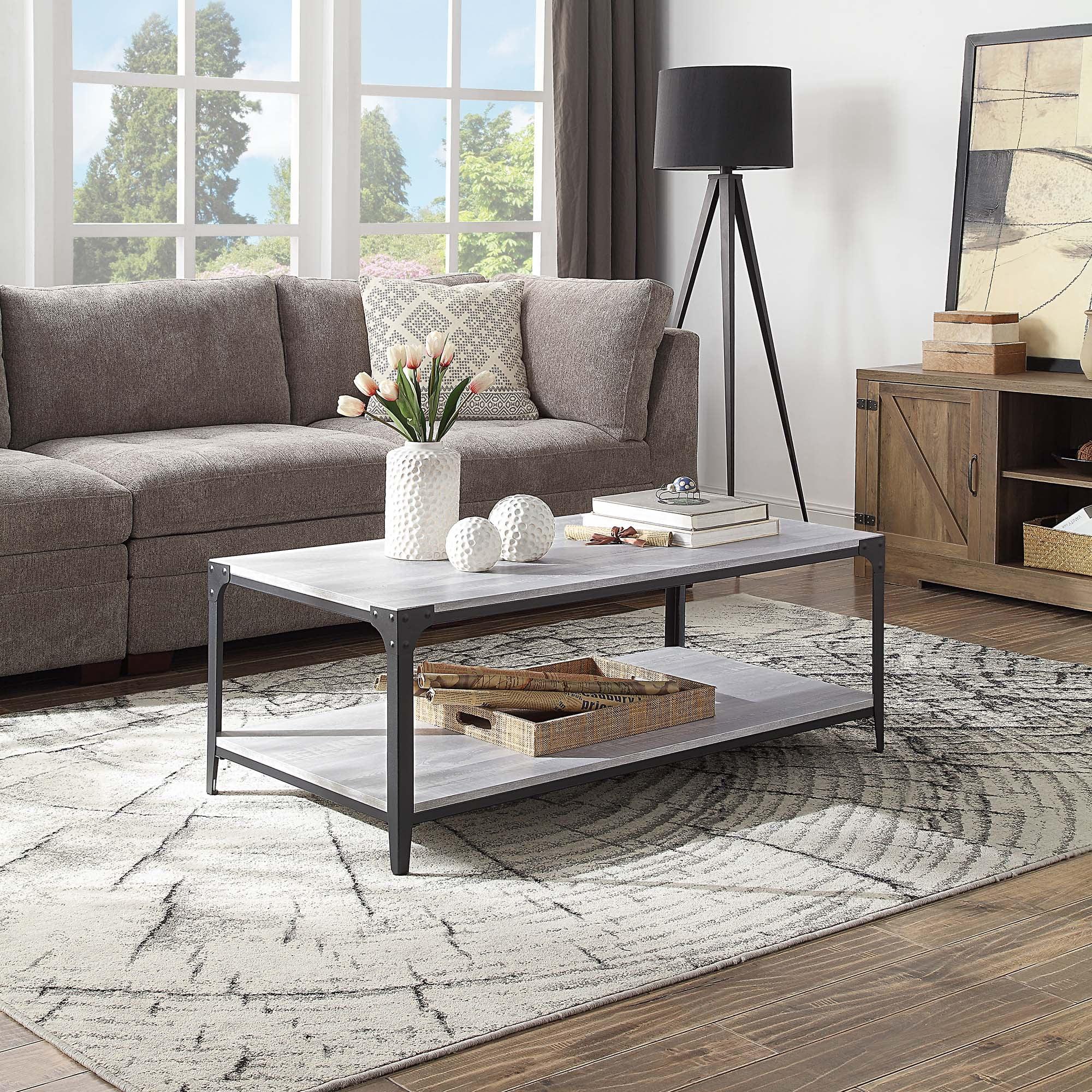 BELLEZE Modern Wood Board Living Room Coffee Table - Mclain (Stone Grey)