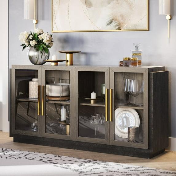 NEUTRALPOSTURE Sideboard Buffet Cabinet, Modern Wood Glass-Buffet-Sideboard With Storage, Console Table For Kitchen, Dining Room, Living Room, Hallway, Or Entrance - Brixston