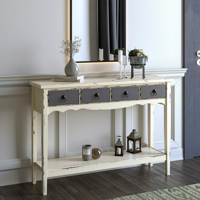 BELLEZE Sofa Table or Entertainment Console in Antique White