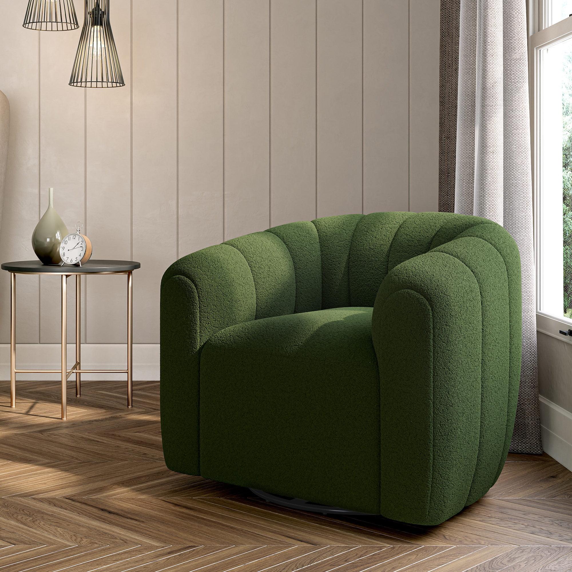 Green Velvet Swivel Barrel Accent Chair with U-Shaped Back