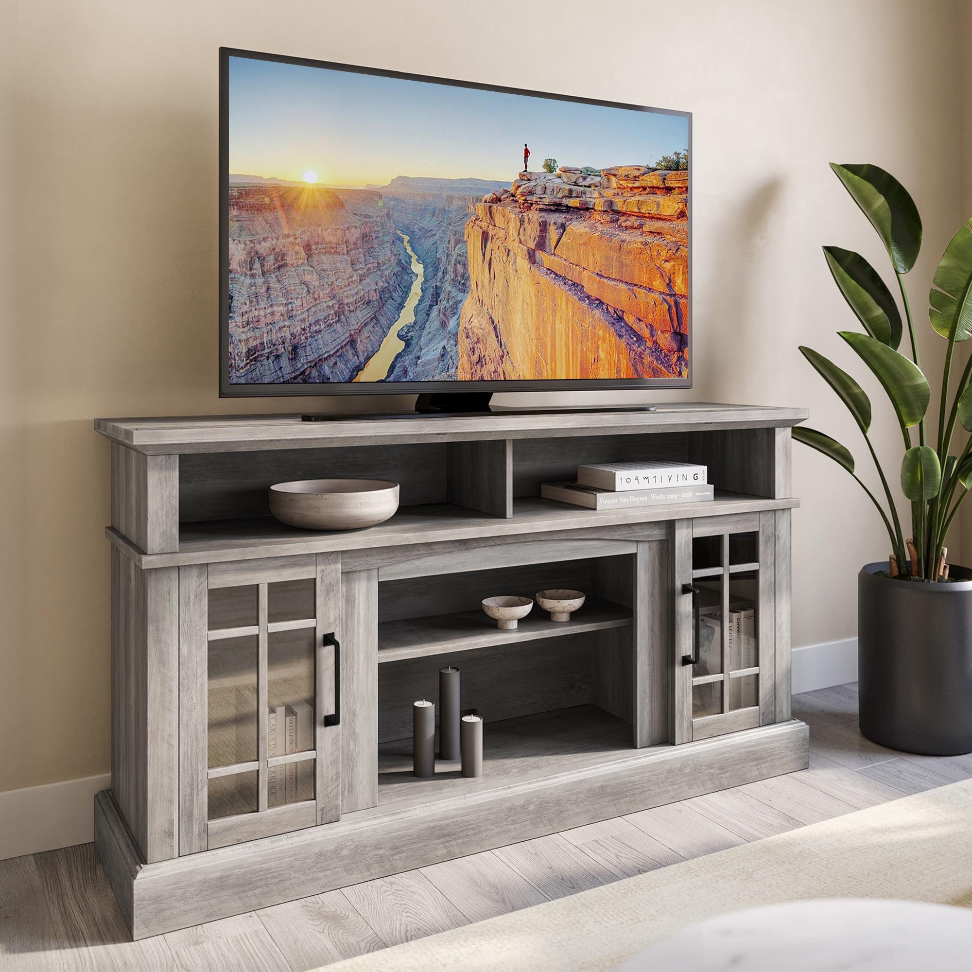 Gray Wash Engineered Wood TV Stand with Fireplace