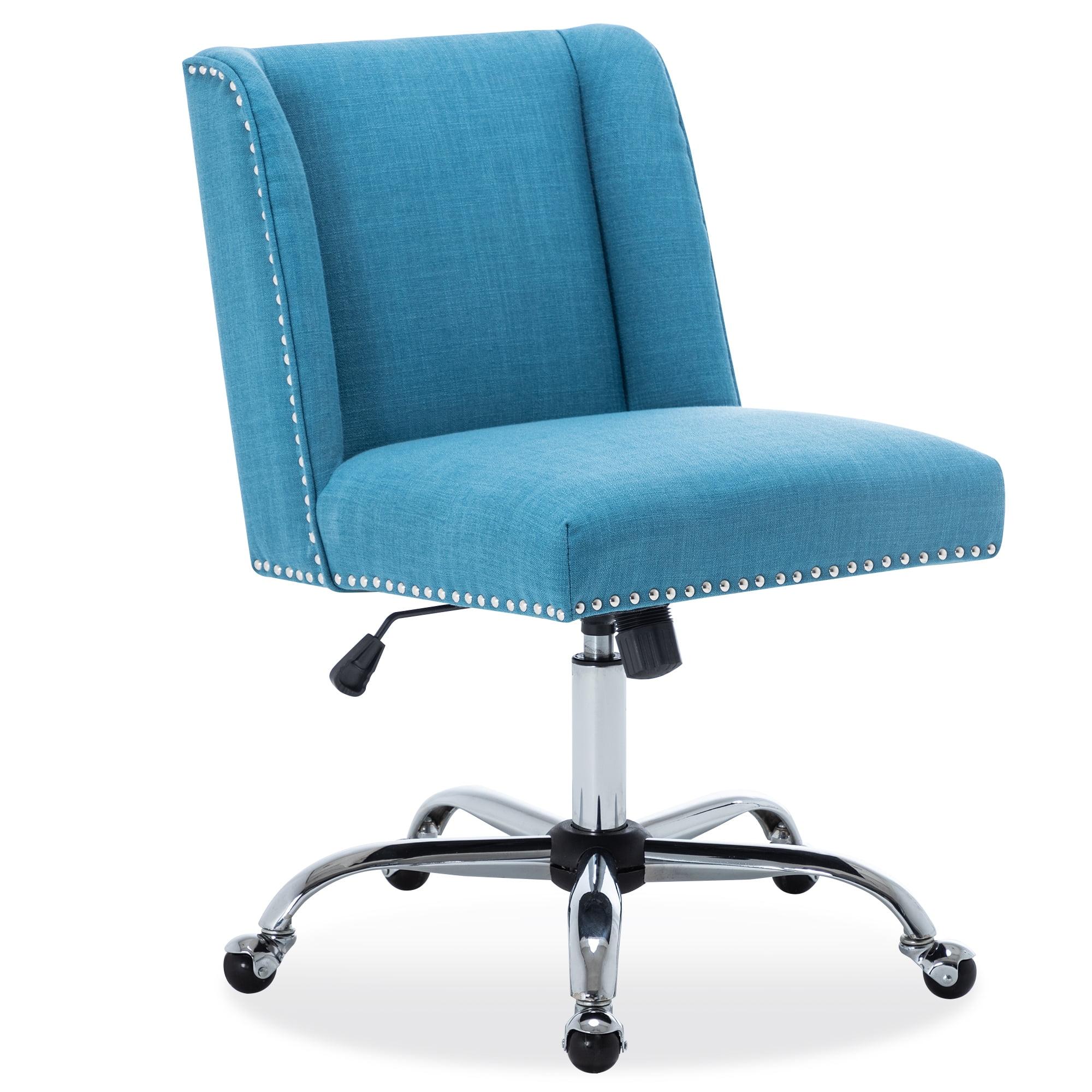 Sleek Linen Blue Armless Adjustable Office Task Chair