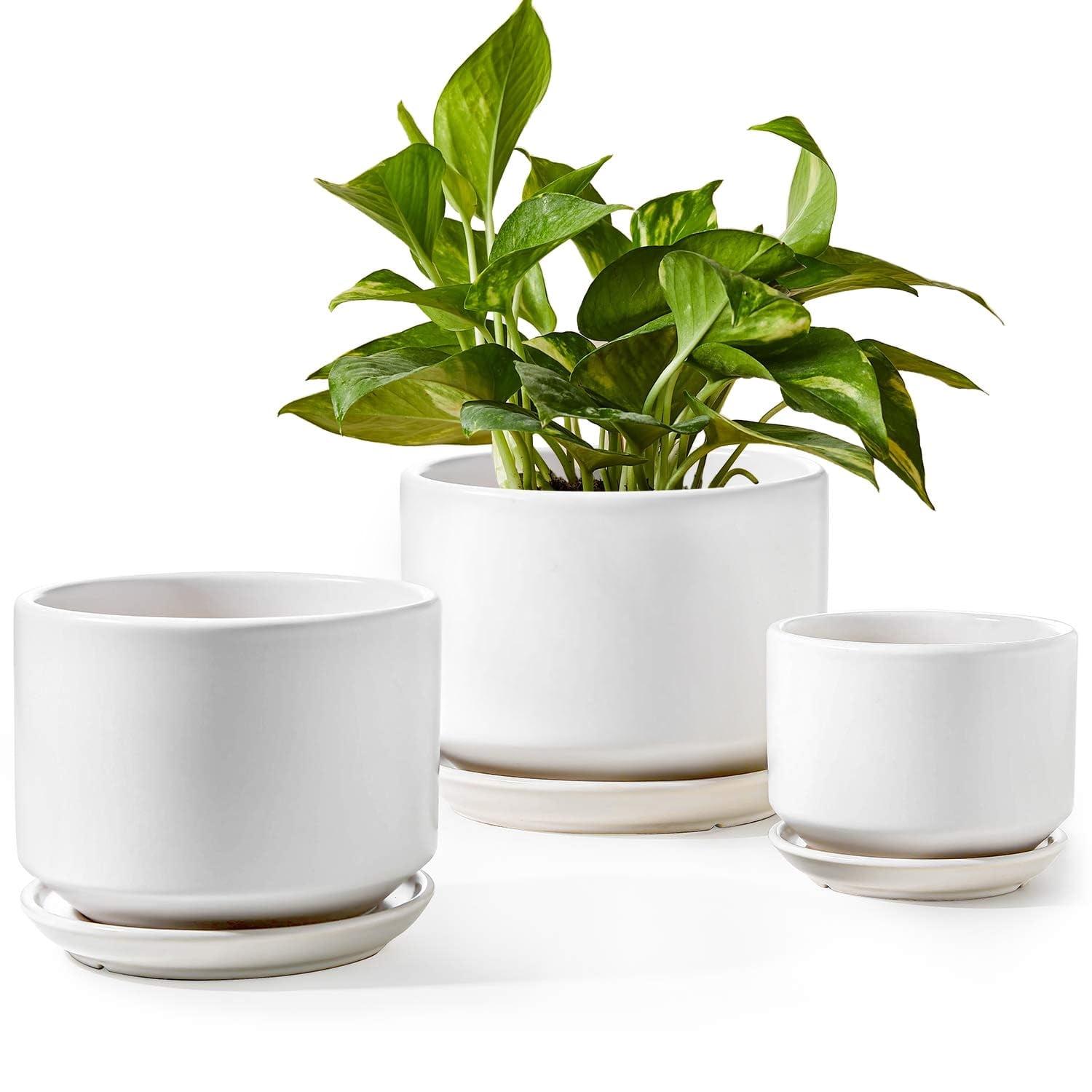 Set Of 3 Modern Ceramic Planter Pots With Drainage - Stylish Indoor/Outdoor Decor