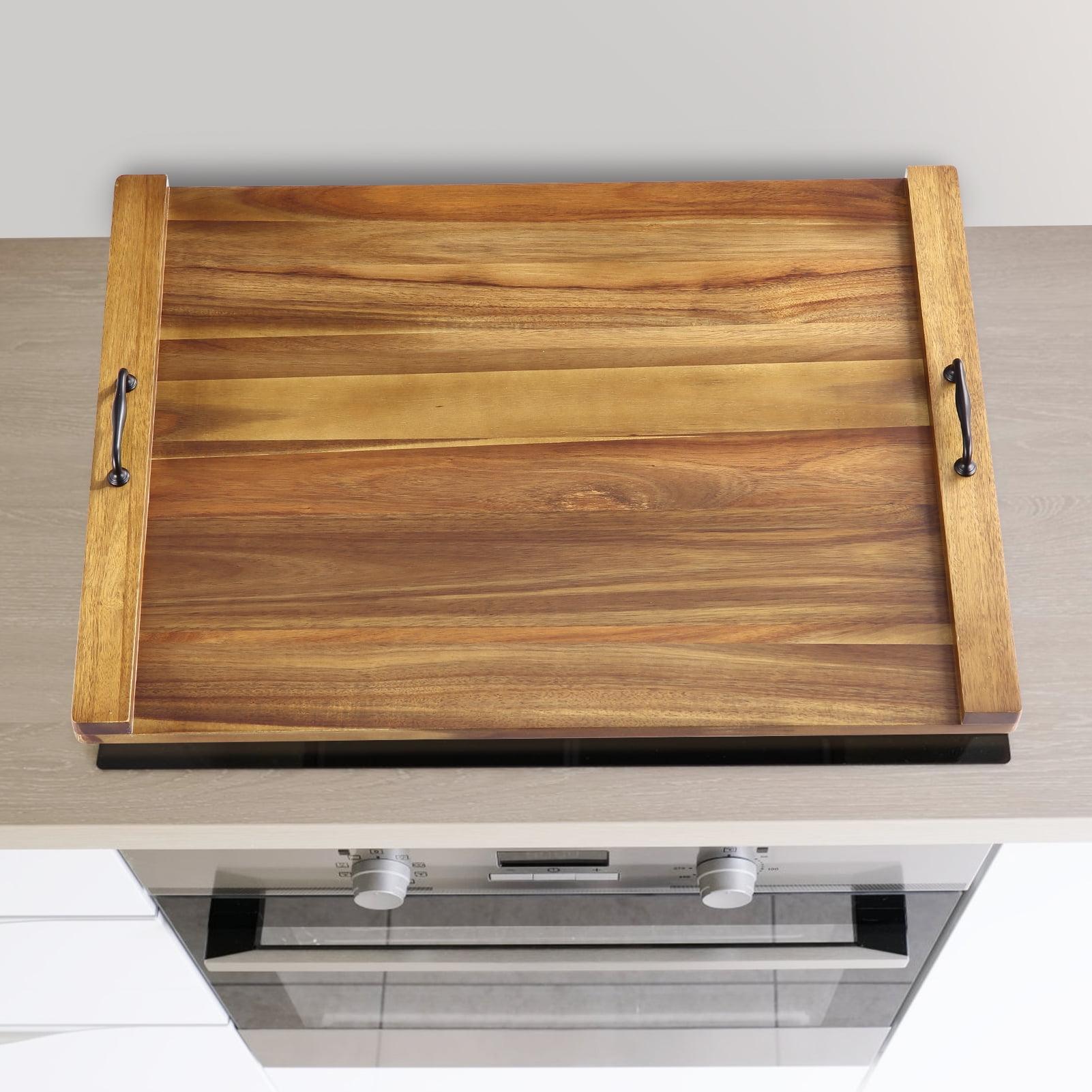 BENESKY Noodle Board Stove Cover, 30 x 22 Inch Acacia Wood Stove Top Cover Board with Handles, Farmhouse Gas Stove Top Cover Board Electric Stove Sink Cover RV Serving Tray