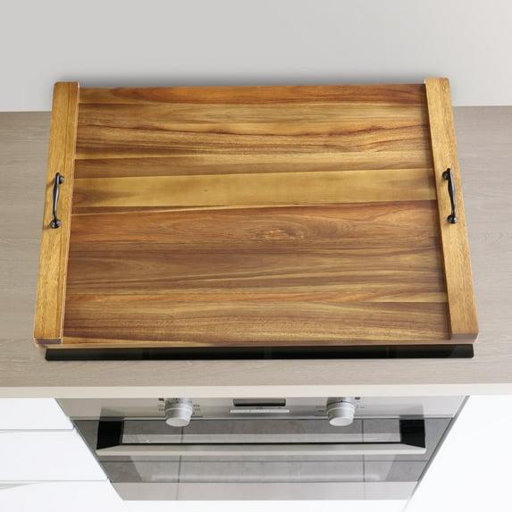 BENESKY Noodle Board Stove Cover, 30 x 22 Inch Acacia Wood Stove Top Cover Board with Handles, Farmhouse Gas Stove Top Cover Board Electric Stove Sink Cover RV Serving Tray