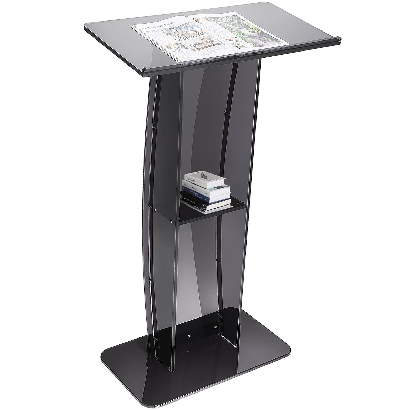 BENTISM Acrylic Podium Acrylic Pulpit 47" Acrylic Podium Stand w/ Wide Reading Surface Storage Shelf Floor-Standing Plexiglass Lectern Stand-Up Podium Conference Lectern for Church Office School Black