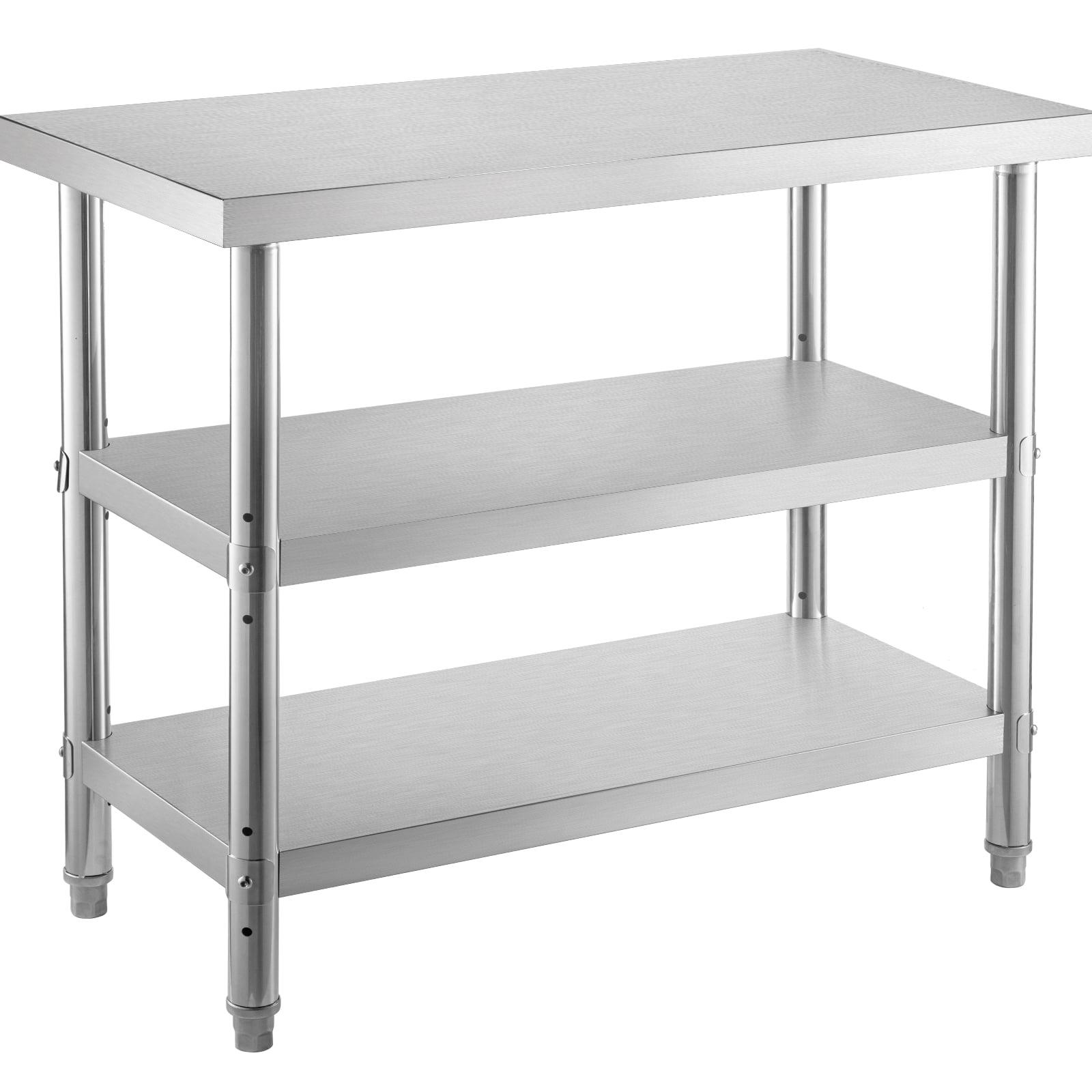 48-Inch Silver Stainless Steel Commercial Prep Table with Adjustable Shelves