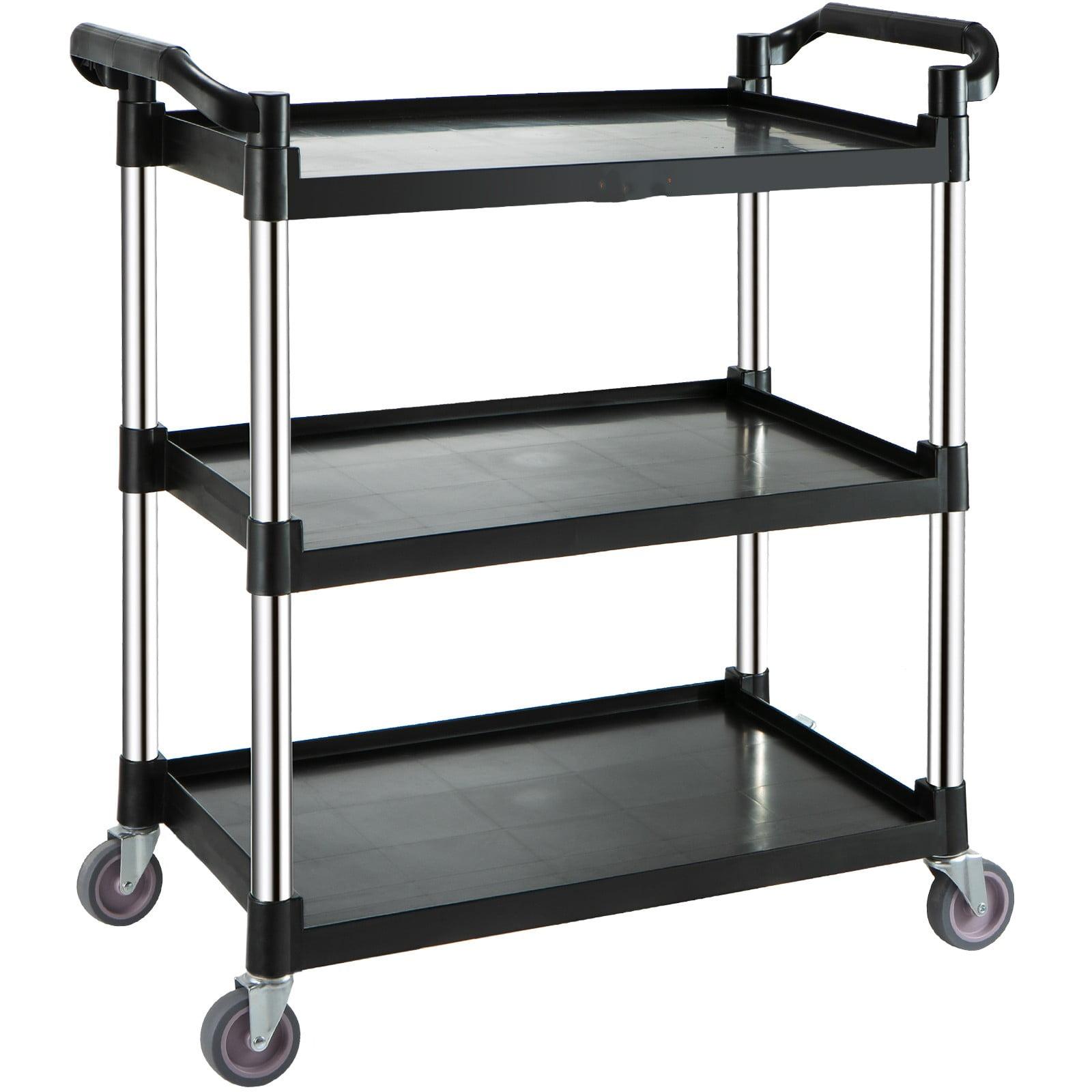 Black Polypropylene and Aluminum 3-Tier Utility Cart with Wheels