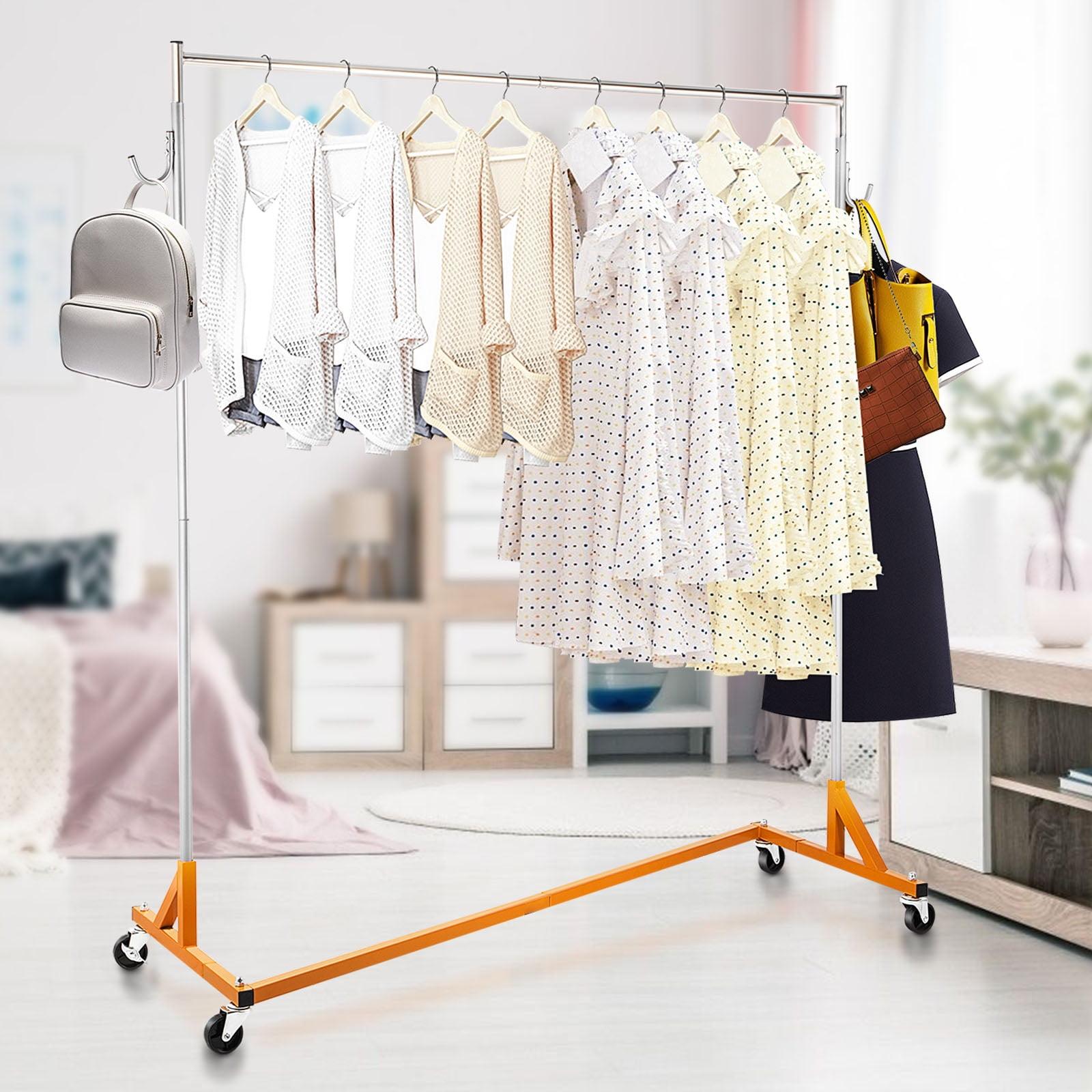 Orange Heavy-Duty Adjustable Rolling Garment Rack with Lockable Casters