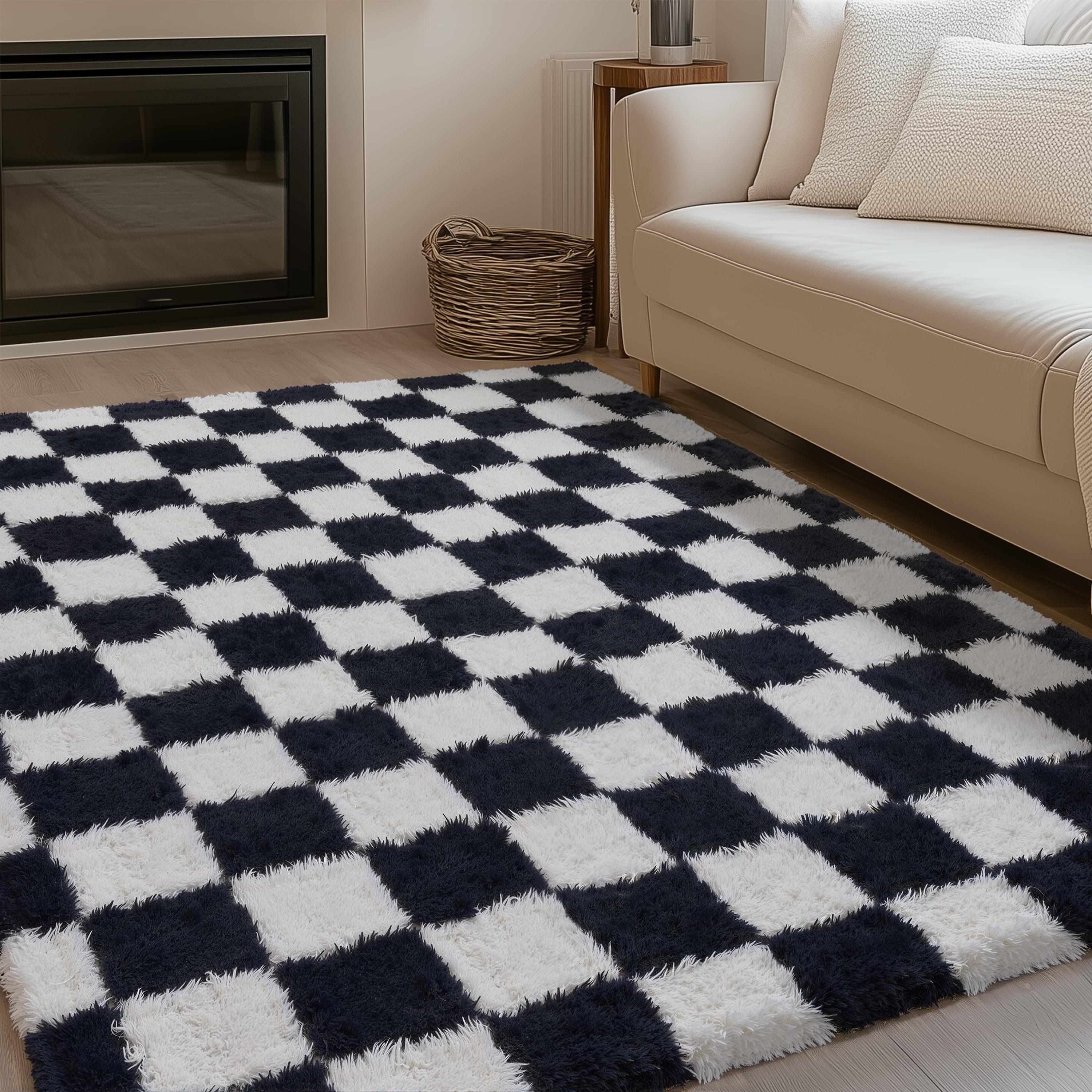 Corrigan Studio® Haylee Super Lightweight Plastic Straw Rug Checkered Black/White Outdoor Area Rug