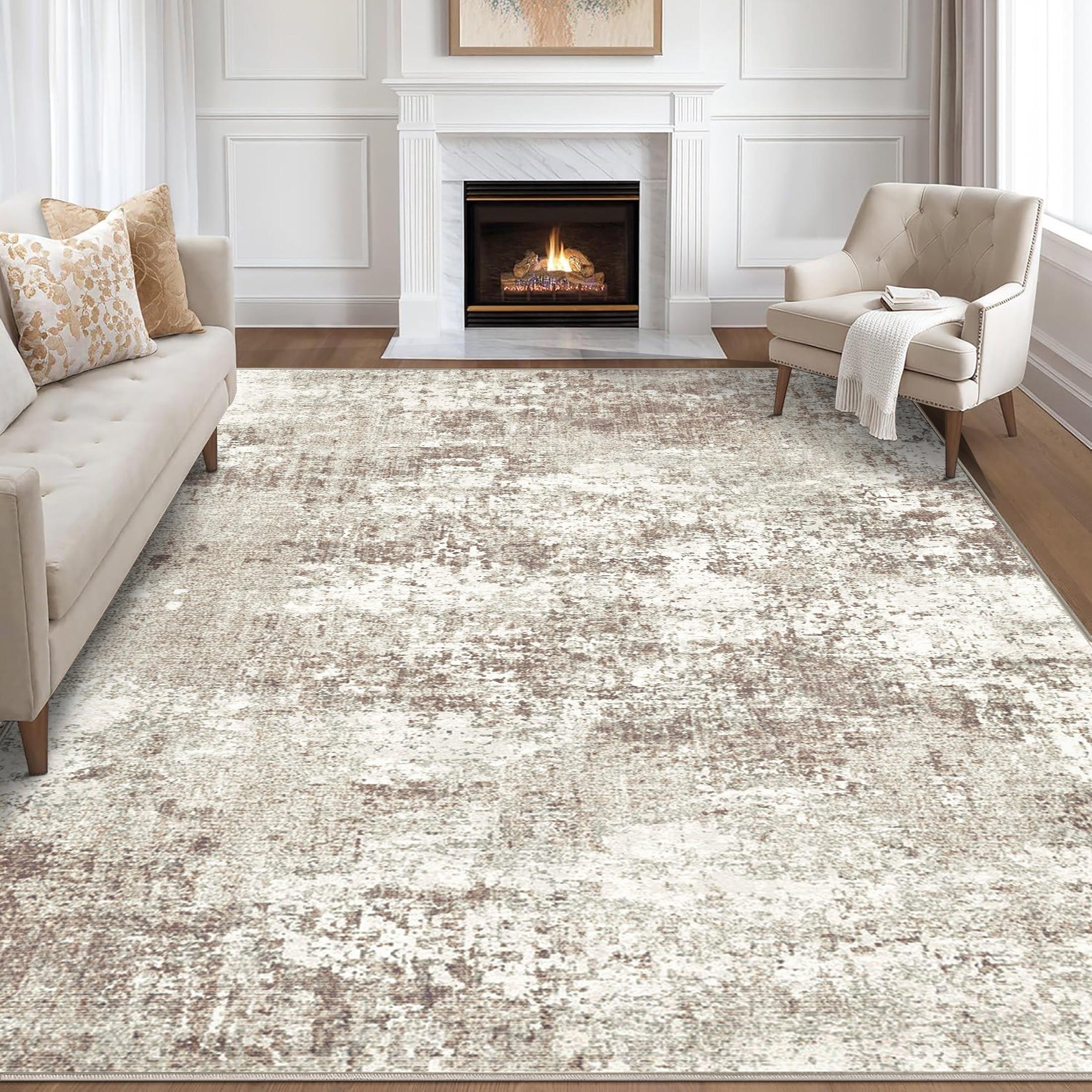 Beige Abstract 5' x 7' Synthetic Area Rug