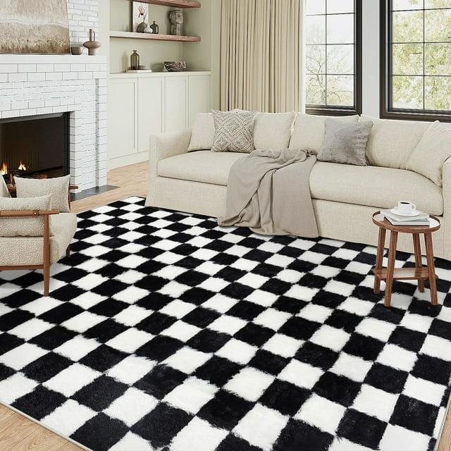 Luxe Weavers Checkered Black and White Geometric 8x10 Area Rug