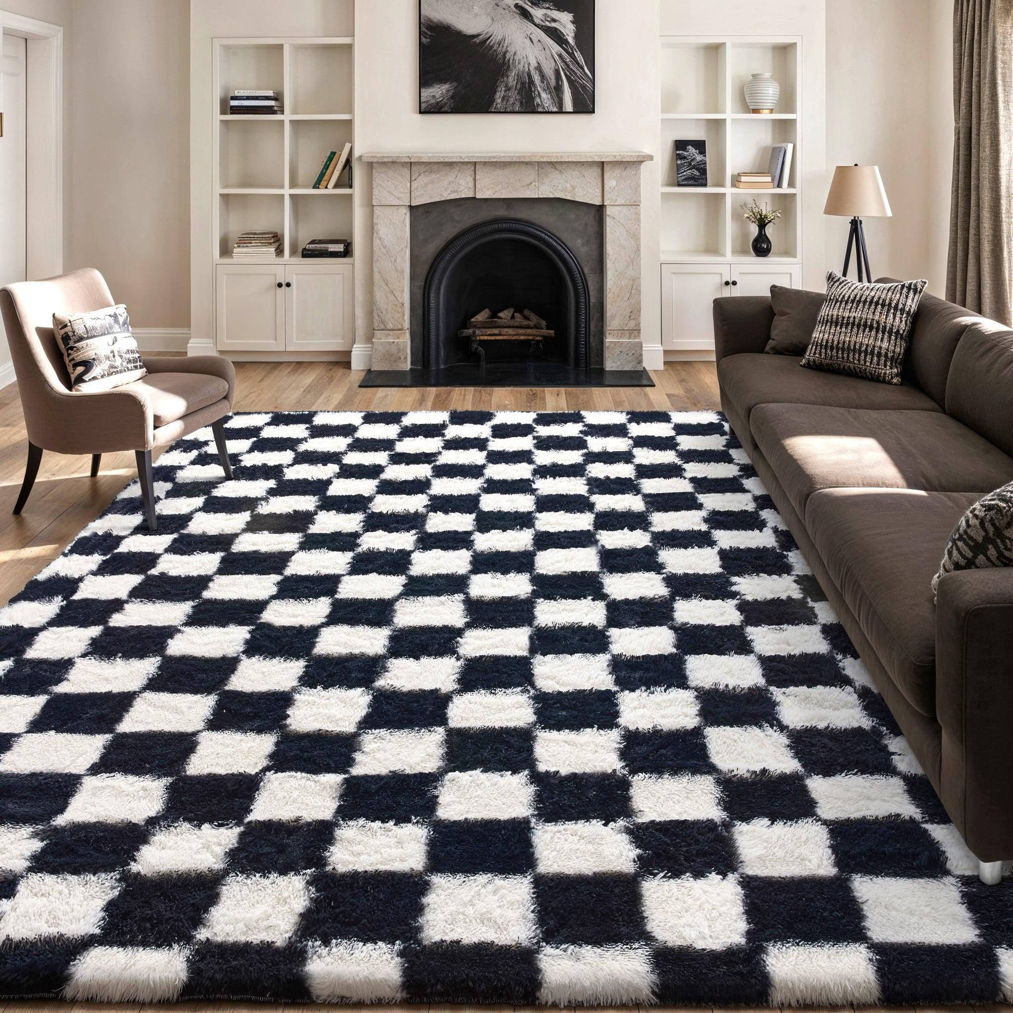 Luxe Weavers Checkered Black and White Geometric 8x10 Indoor Area Rug
