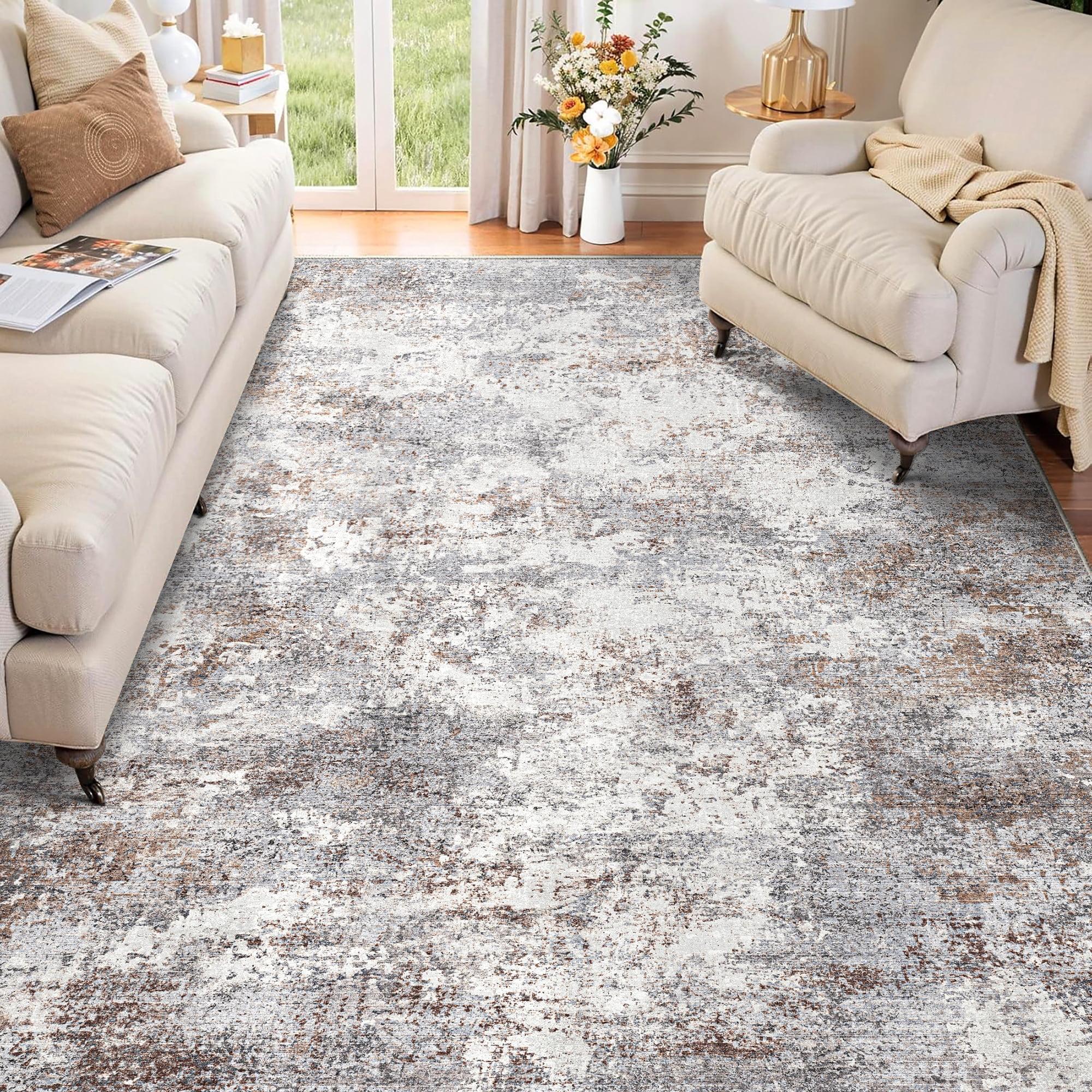 Gray Abstract Chenille 9' x 12' Washable Area Rug