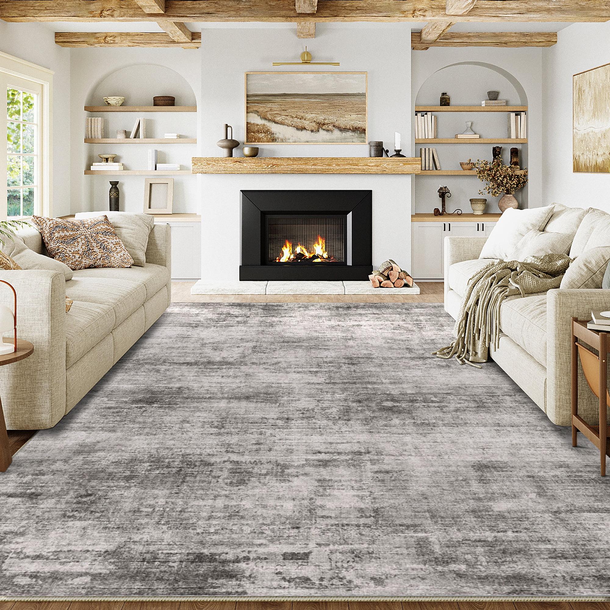 Gray Abstract Chenille 9' x 12' Washable Area Rug