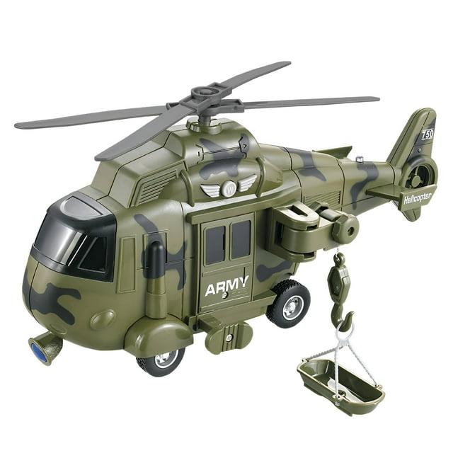 Military Helicopter Toy with Lights and Sound Sirens,Friction Powered Boys Army Toys,Rescue Vehicles Toys for Kids Aged 3 and Up