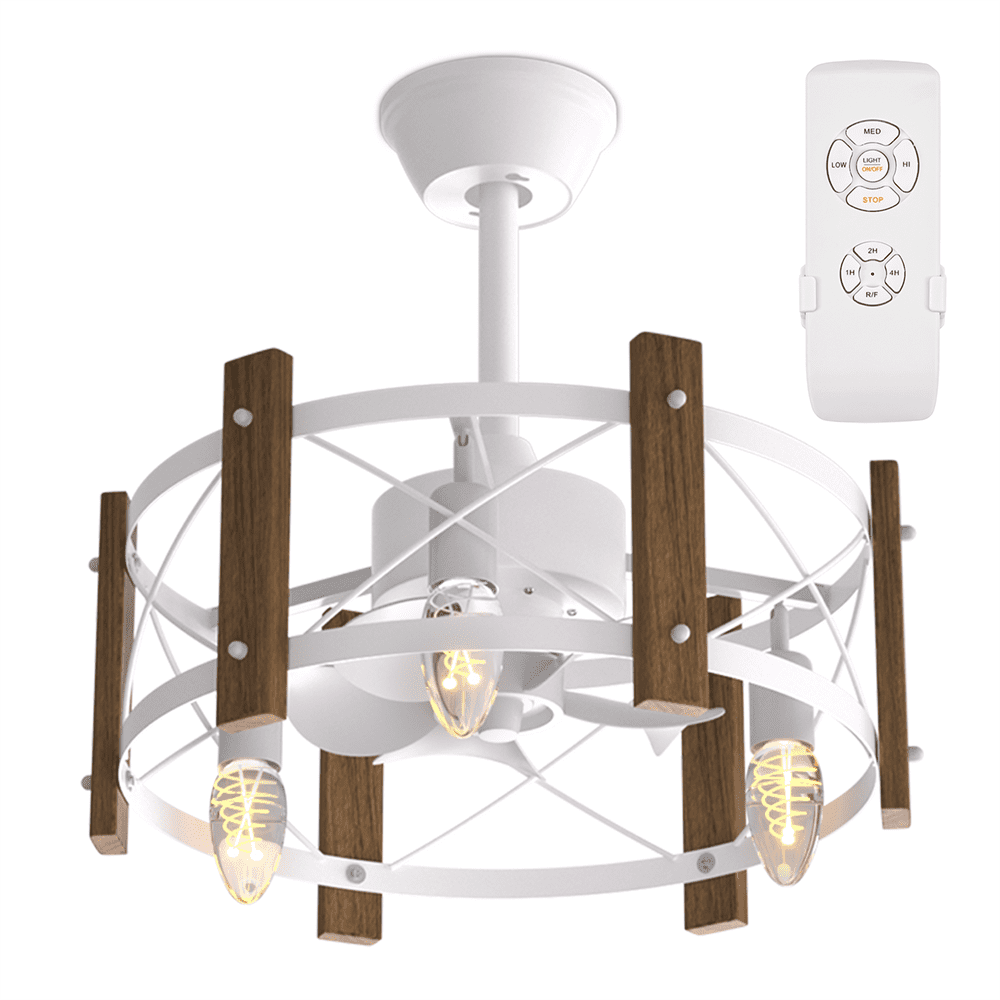 MoNiBloom 19" Flush Mount Caged Ceiling Fan with Remote, Reversible Low Profile Ceiling Fan without Light Bulb