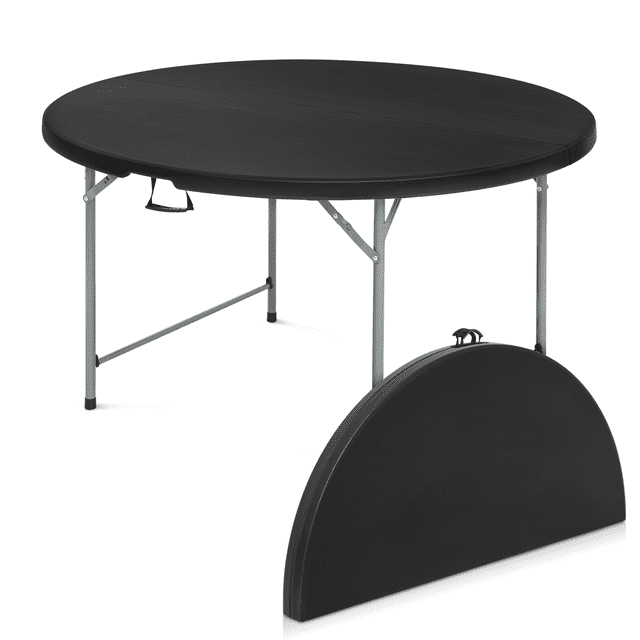 Plastic Round Folding Table, Portable Foldable Party Banquet Table for Camping Dining Outdoor Picnic