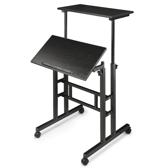 MoNiBloom Mobile Computer Desk, Adjustable Height Laptop Standing Desk with Tilting Tabletop and Monitor Shelf