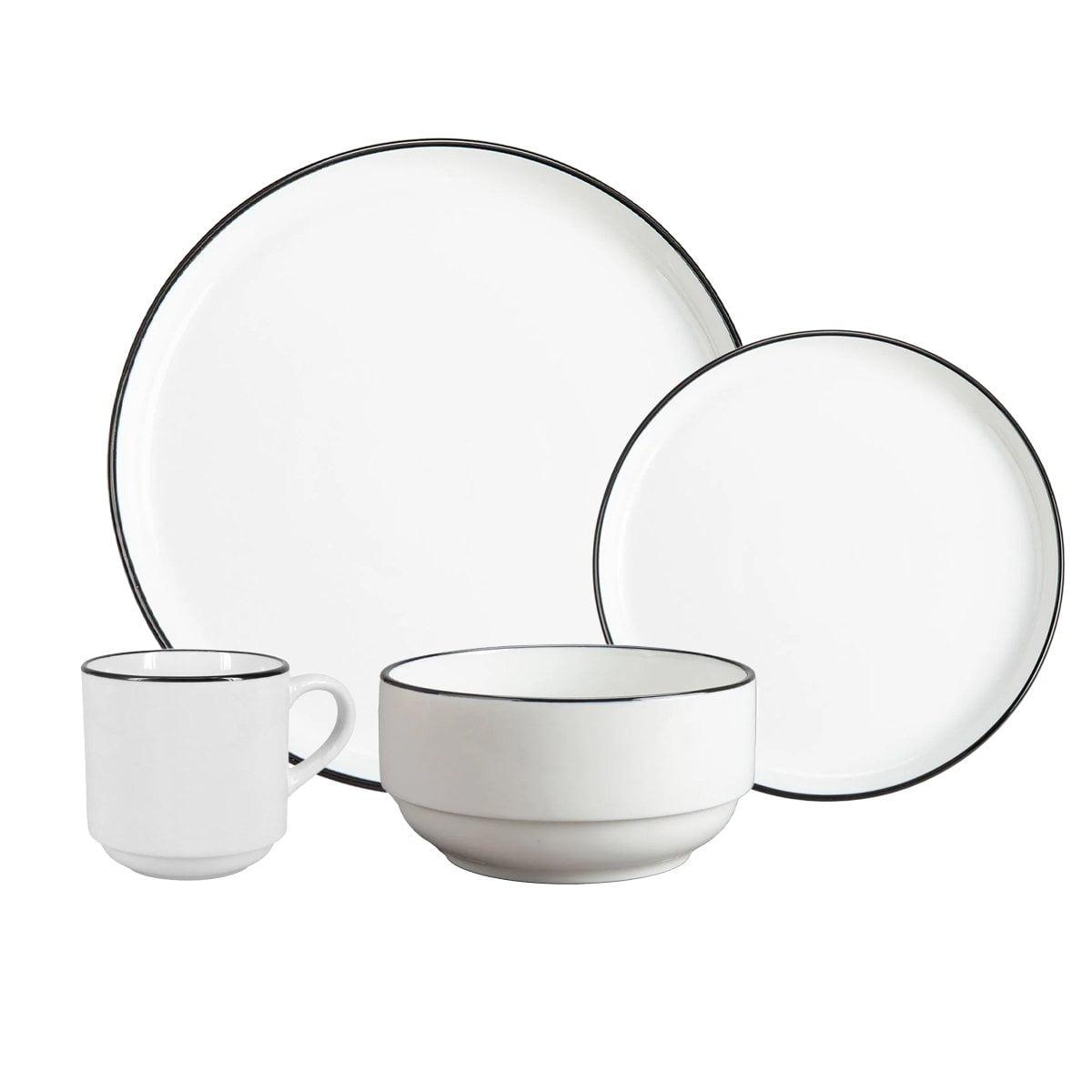 BIA Cordon Bleu BIA Cordon Bleu 16-Piece, Stackable Black Rim Dinnerware Set