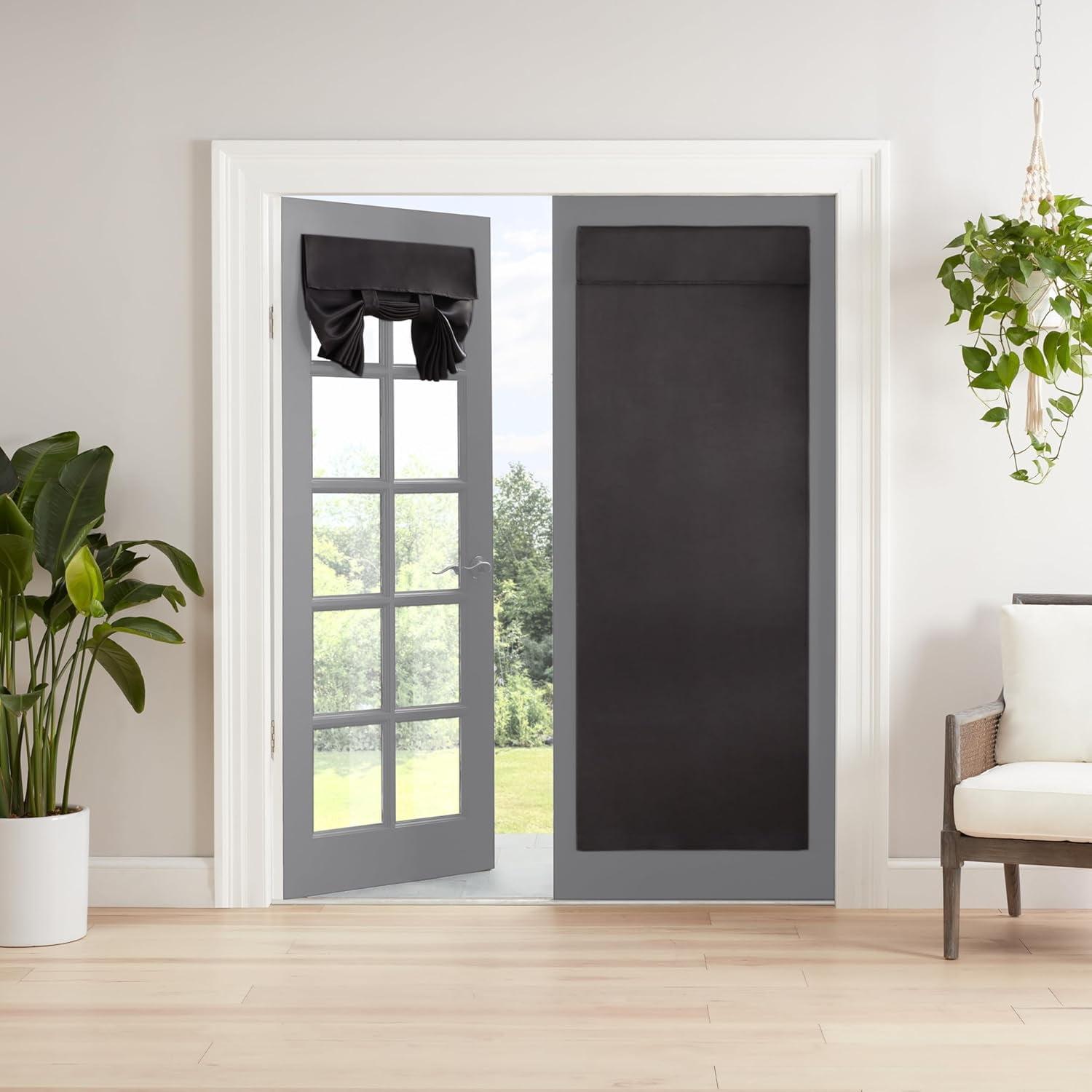 Black Polyester Blackout French Door Panel, 40 in x 26 in