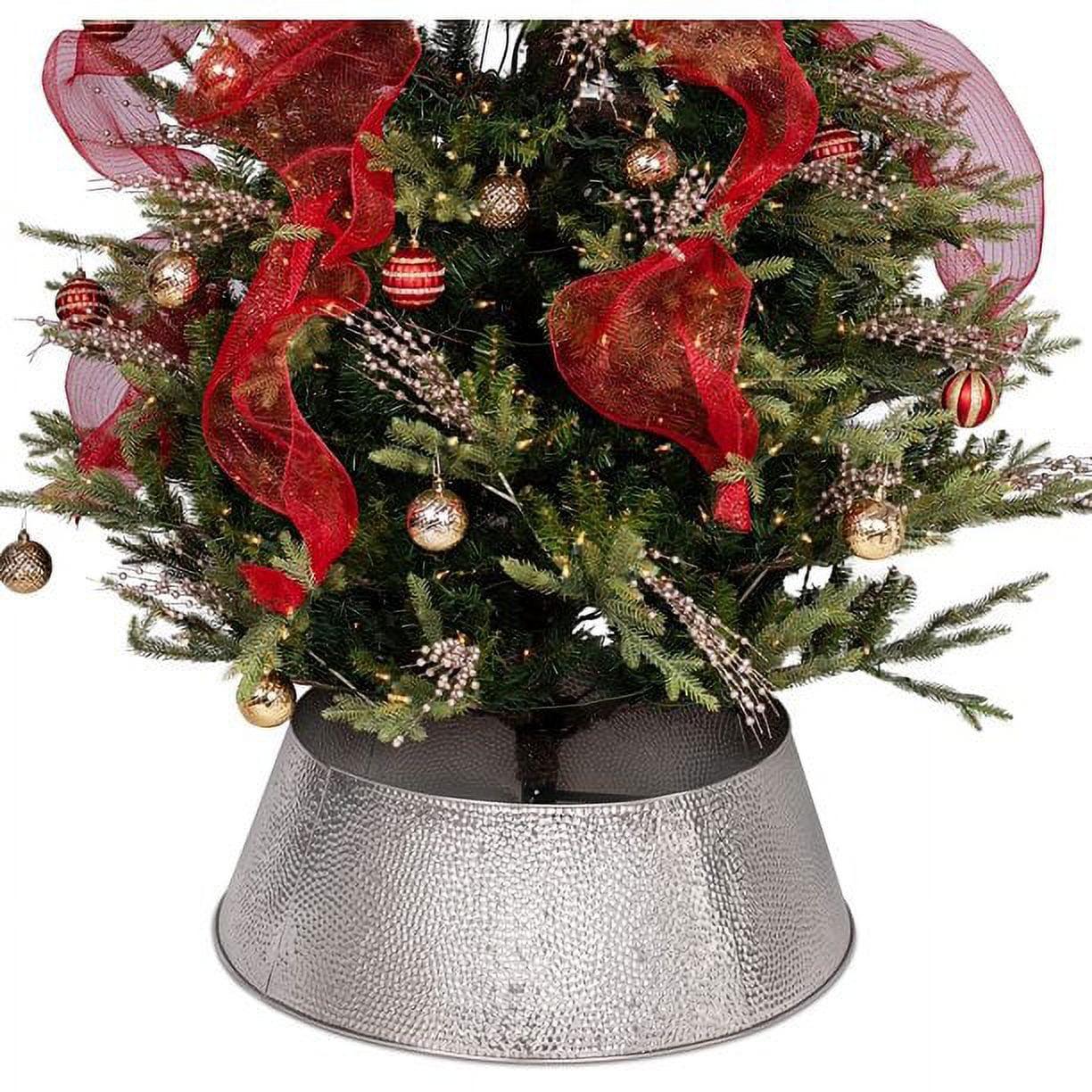 BIRDROCK HOME 4-Panel Christmas Tree Collar - Silver - Hammered