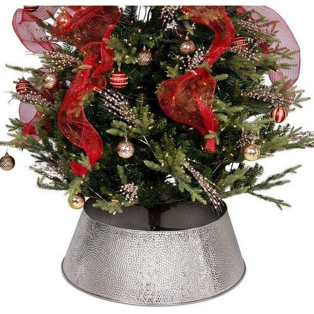 BIRDROCK HOME 4-Panel Christmas Tree Collar - Silver - Hammered