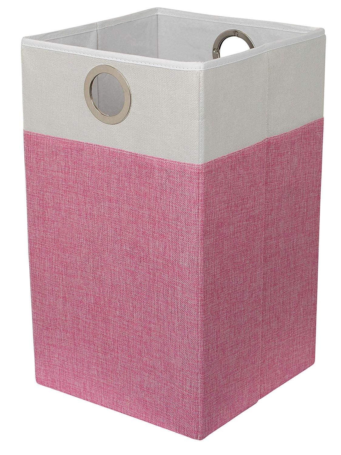 BIRDROCK HOME Folding Cloth Laundry Hamper with Handles | Dirty Clothes Sorter | Easy Storage | Collapsible | Pink and White