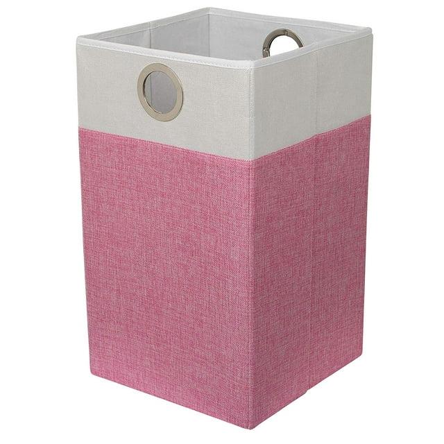 BIRDROCK HOME Folding Cloth Laundry Hamper with Handles | Dirty Clothes Sorter | Easy Storage | Collapsible | Pink and White