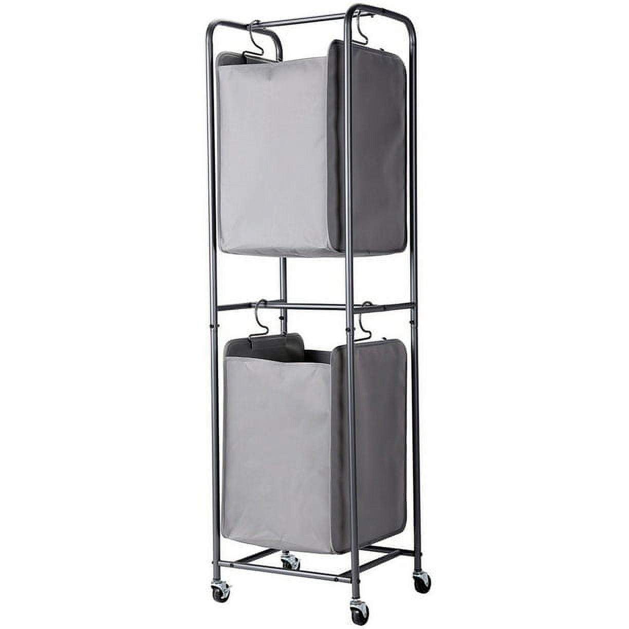 Modern Grey Metal Frame Laundry Sorter with Wheels