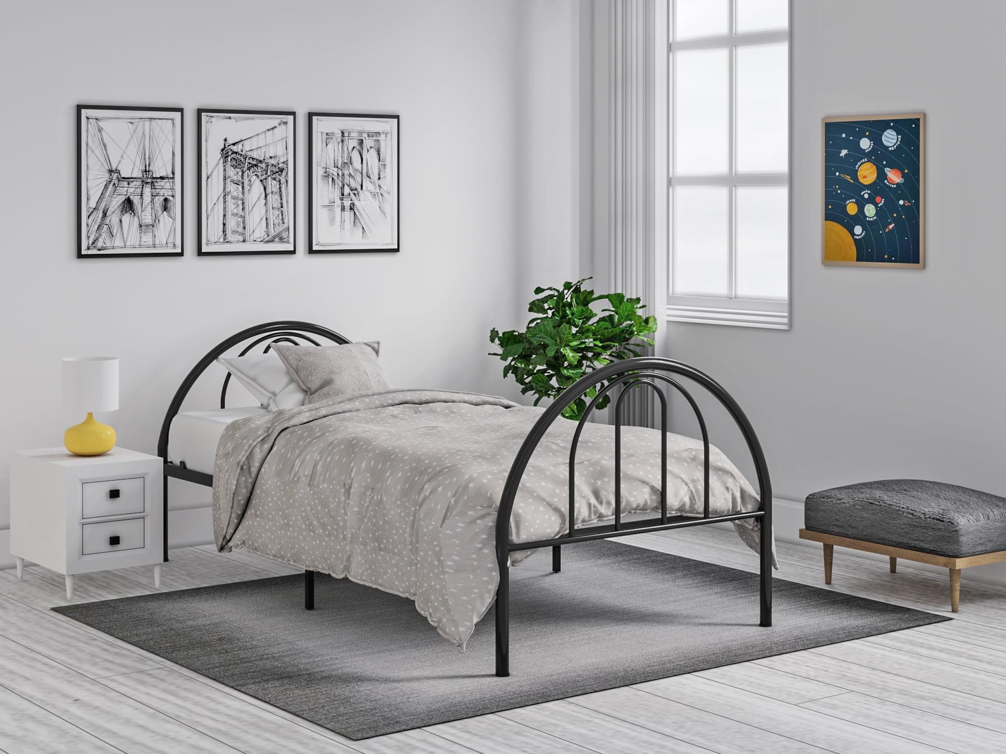 Brooklyn Black Metal Twin Bed Frame with Headboard and Slats