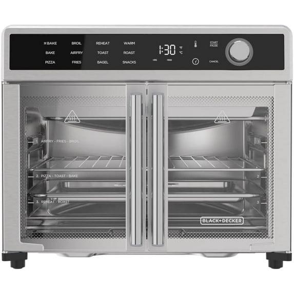 BLACK+DECKER BLACK+DECKER Air Fryer Toaster Oven Combo, 12 in 1 Countertop Convection Oven Cooks Food Fast, Fits a Whole Pizza, French Doors