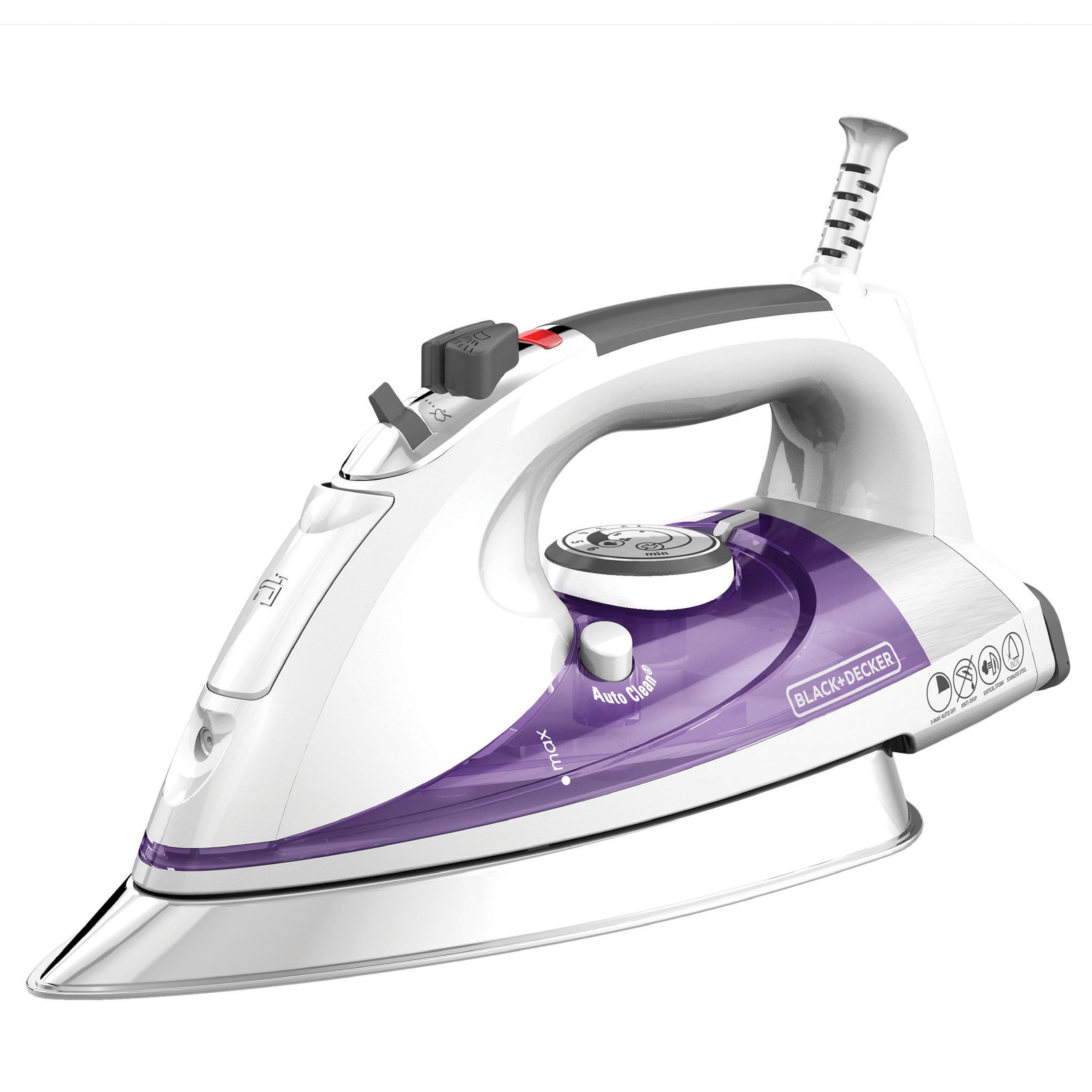 BLACK+DECKER IR1350S Professional Steam Iron with Stainless Steel Soleplate and Extra-Long Cord, Purple