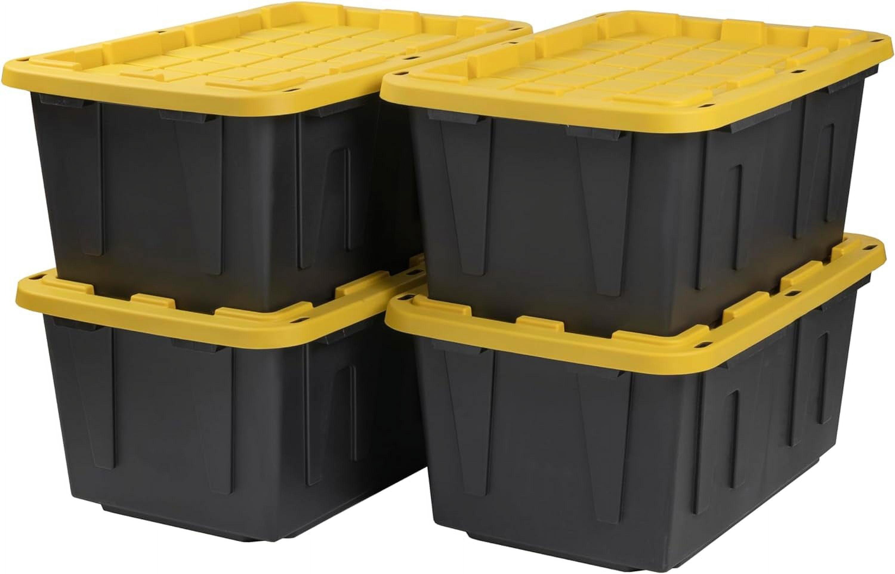 Black and Yellow 27-Gallon Heavy Duty Stackable Storage Containers with Snap-Tight Lids